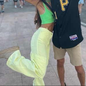 Zara Lemon Green Yellow Cargo Pocket Trousers